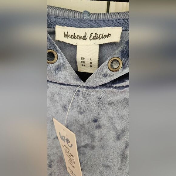 Nwt Weekend Edition Crushed Velvet Casual Blue Tie-Dye Hoodie Top - Picture 3 of 4